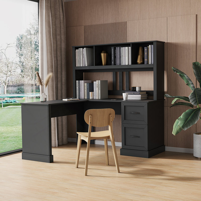Bureau d'ordinateur à domicile avec huche, finition noir antique
