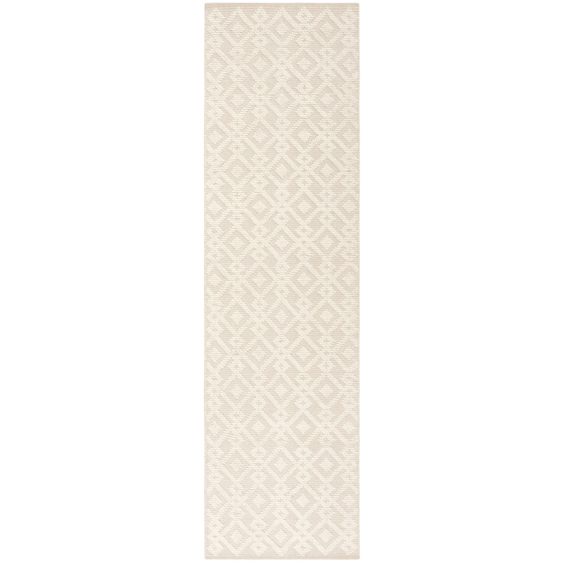 Vermont Hand Woven Wool/Cotton Geometric Rug in Ivory, Runner 2'3" x 16'