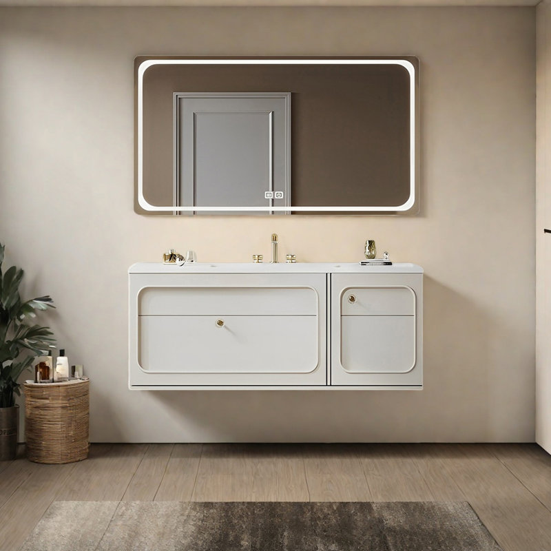 Armoire de salle de bain crème, H 19,68 po x l 51,18 po x P 21,65 po