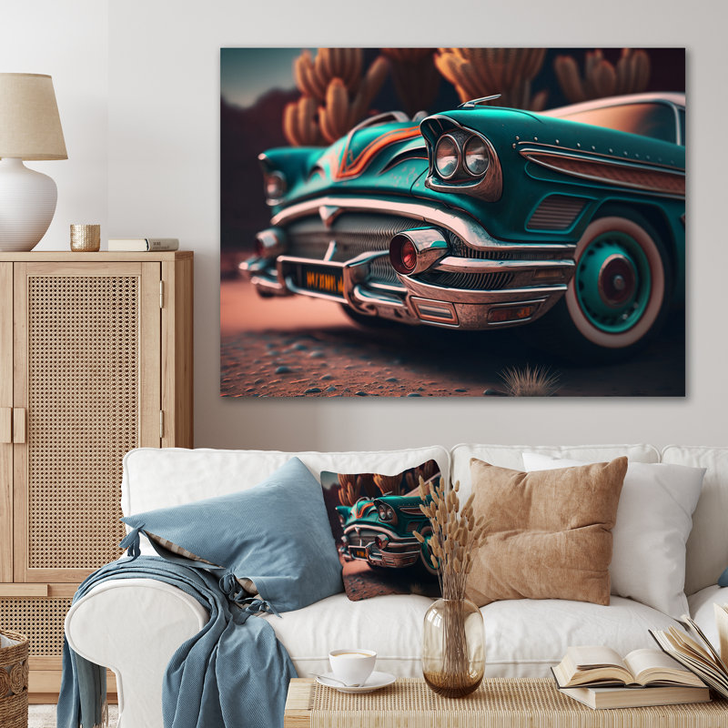 Gros plan d'une voiture rétro classique - reproduction sur toile, H 34 po x l 44 po x P 1,5 po, Toile tendue