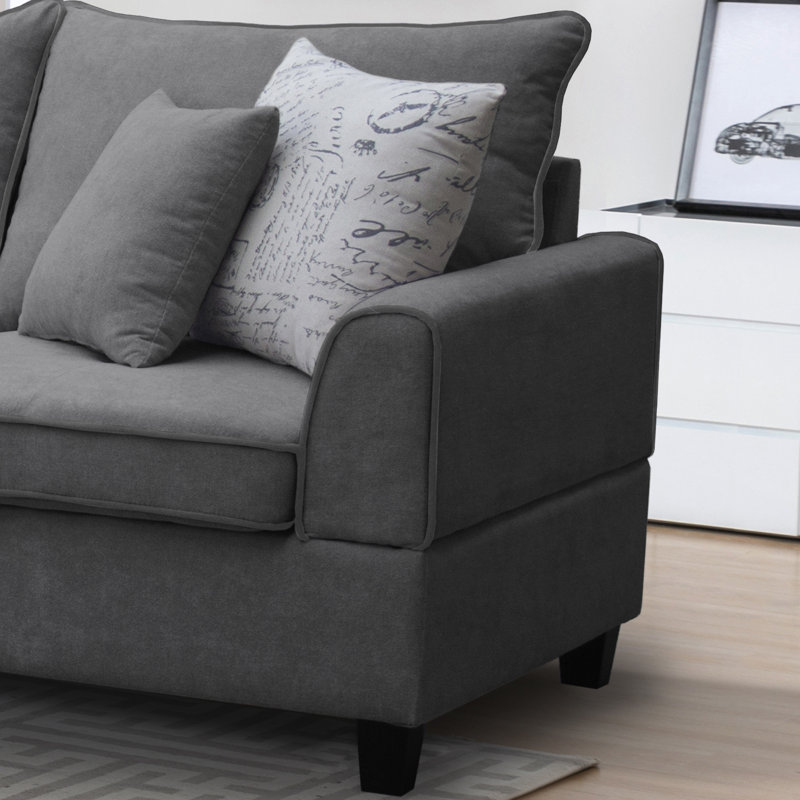 Canapé modulaire rembourré en tissu 99 po avec méridienne de rangement et repose-pieds de rangement Harmony, Gris