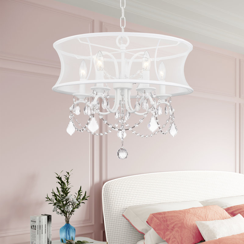 Widner Steel Dimmable Drum Chandelier, 18.5" H x 20" W x 20" D, White
