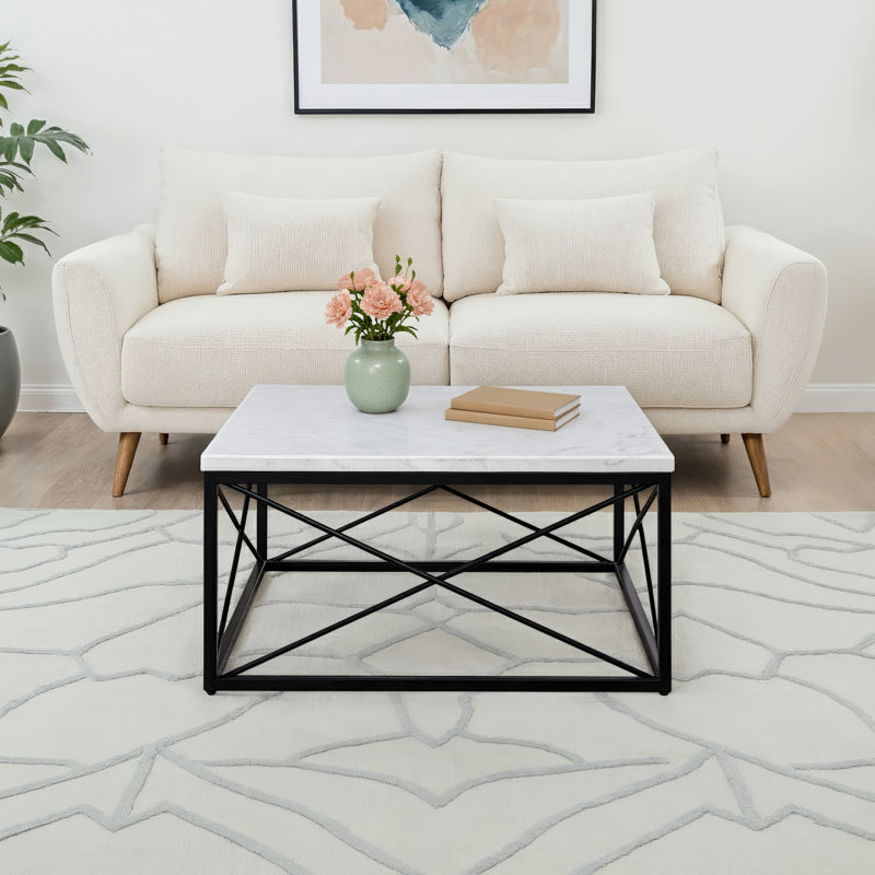 Benson Marble Top, Iron Base Coffee Table