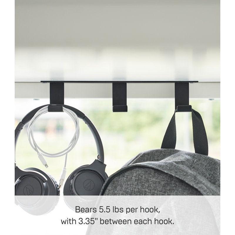 Black Steel Under-Desk Hanger with Wooden Hooks