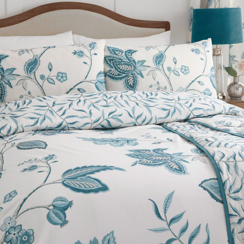 Polyester Floral Duvet Cover Set with Pillowcases Included, Single Duvet Cover + 1 Standard Pillowcase, Teal