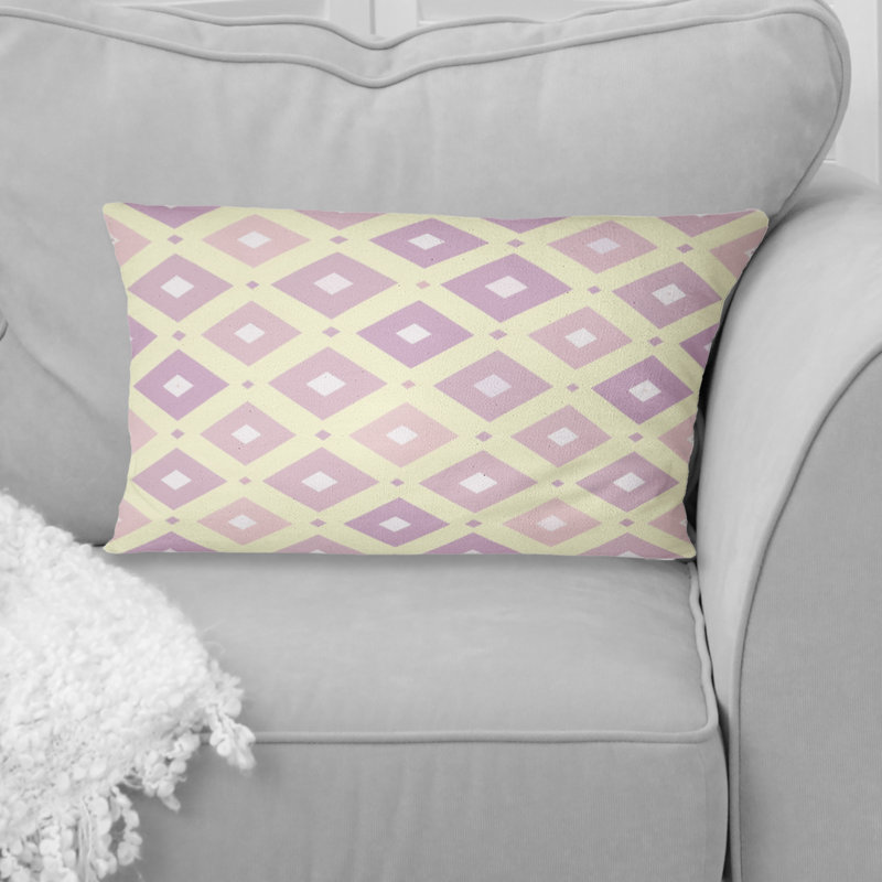 Motif lombaire géométrique rose et beige lilas, H 12 po x l 20 po, Forme rectangulaire