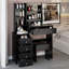 Coiffeuse Raga avec miroir coulissant à DEL, tabouret et rangement spacieux-1157350302