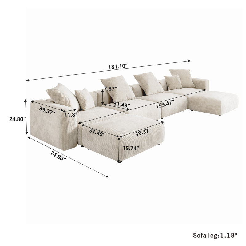 Nikodemos Upholstered U-Shaped Sectional Symmetrical, Beige 