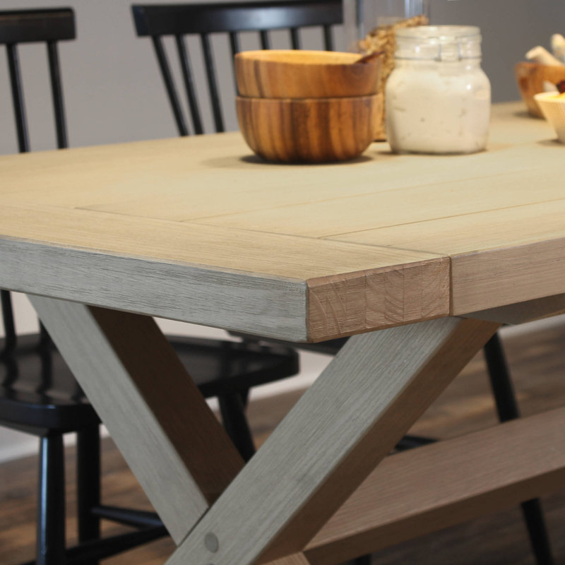 Cascais Rectangular 72'' Solid Wood Table with Trestle Base, Blonde Oak