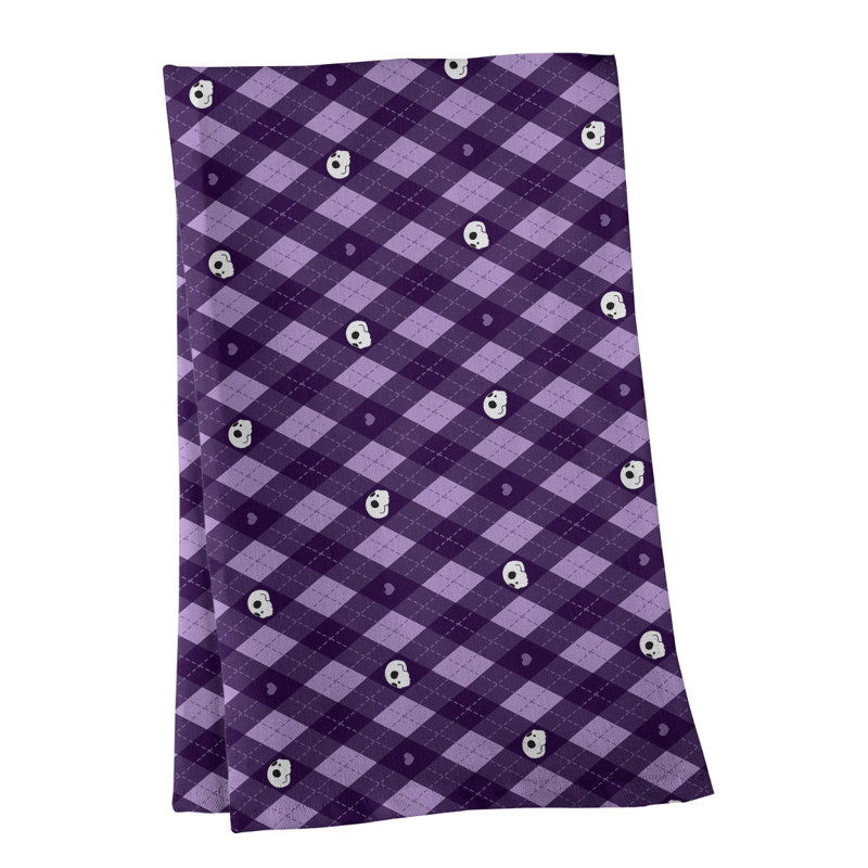 Serviette à thé à motif argyle crânes, Sergé de coton, Mauve