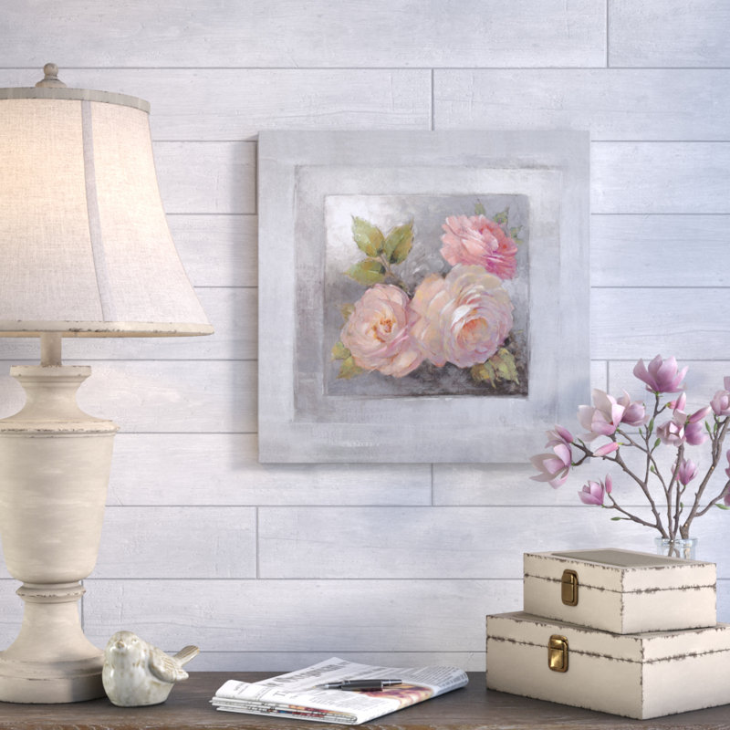 « roses on gray ii », reproduction de peinture à l’acrylique sur toile, H 18 po x l 18 po x P 1 po