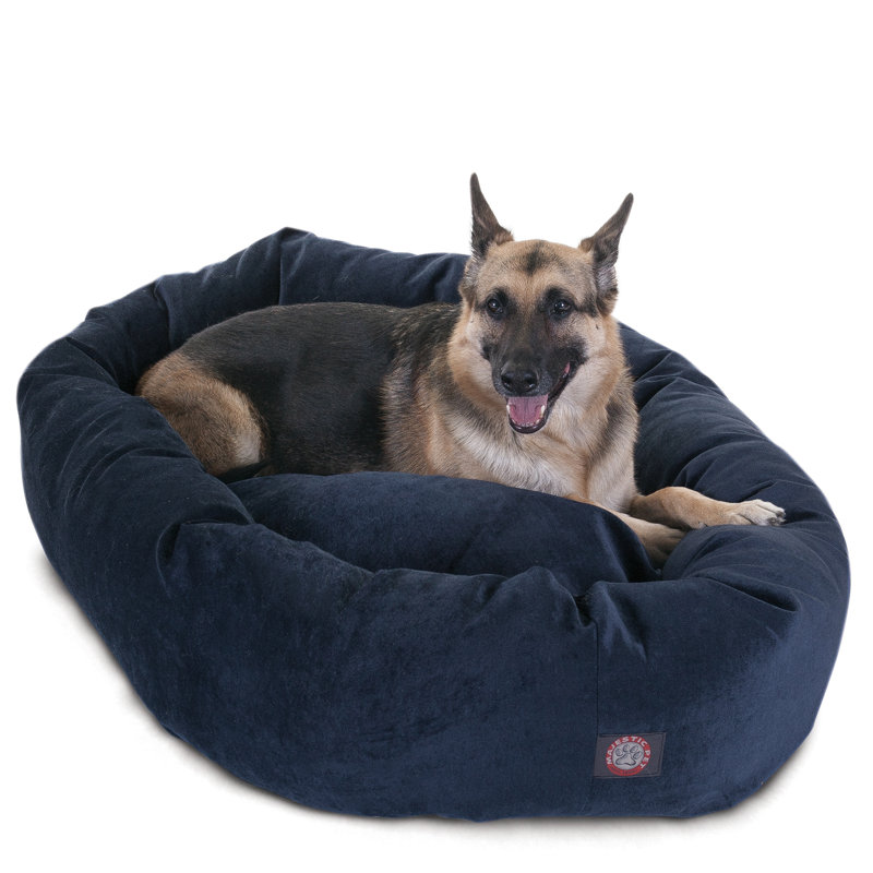Extra Large Navy Micro Velvet Donut Dog Bed with Head Support