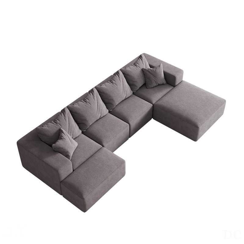 Modern Upholstered Sectional Boneless Couch Set, Modular L Shaped Sofa With 6 Pillows For Flexible Living Room Arrangements