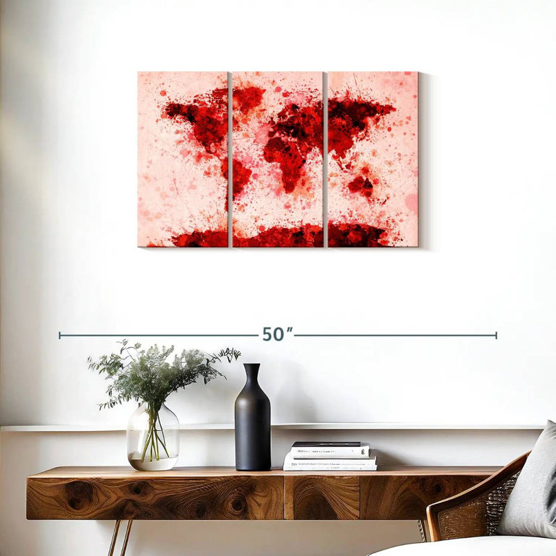 Aliaz World Map Paint Splashes Red, 20" H x 33" W