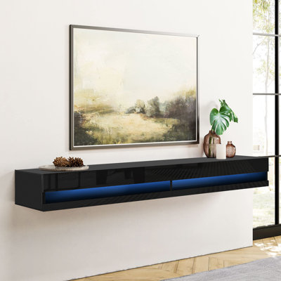 Josefita 71""W Floating TV Stand Wall Mounted with LED Lights, TV Cabinet, Modern High Gloss Media Console -  Orren Ellis, 29897AACFEA7487FB768D40FC8633875