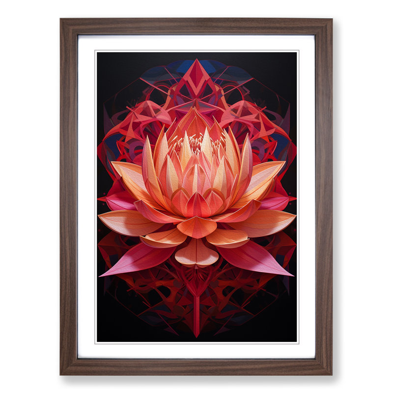 Lotus Flower Geometric - Framed Print, Walnut Framed, 64cm H x 46cm W x 2cm D