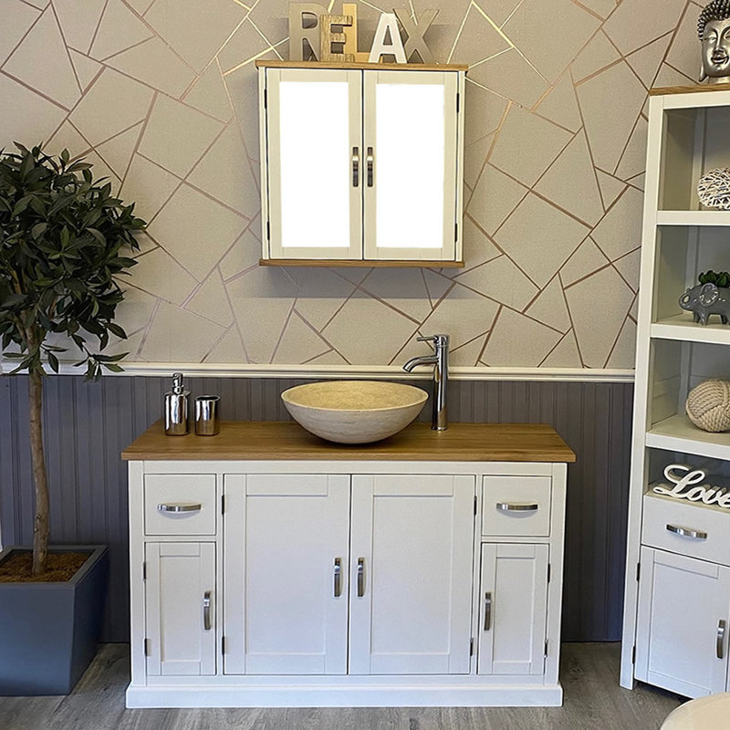 Anoka 1230mm Single Bathroom Vanity with Vessel Stone Basin, Beige