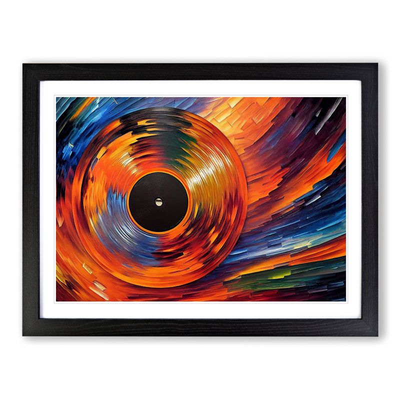 Golden Vinyl Record Vol.1 Abstract - Single Picture Frame Print, 46cm H x 64cm W x 2cm D, Black Framed