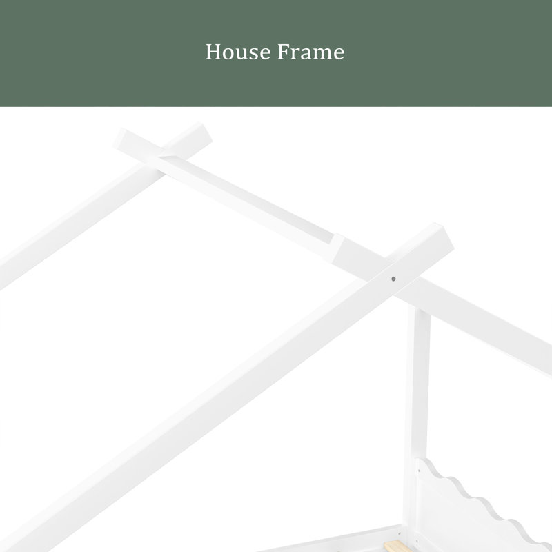 Lit de maison avec lattes de soutien, cadre de lit de maison en bois massif pour enfants, pas de sommier tapissier et structure d'ouverture