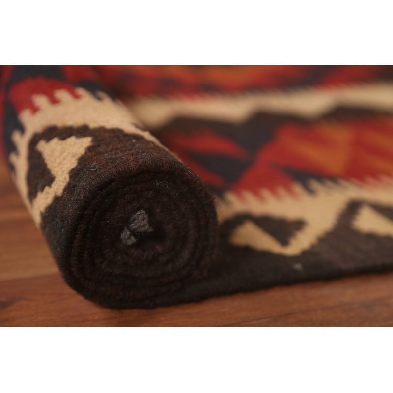 Tapis brun en laine noué à la main de conception unique 7 pi 0 po x 9 pi 9 po New Age