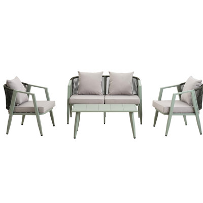 Sièges d'extérieur pour quatre personnes, avec fer et coussins confortables pour 4 chaises de table, coussins confortables,