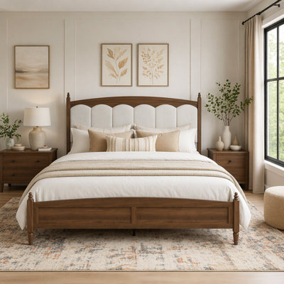 Platform Bed Frame with Upholstered Headboard