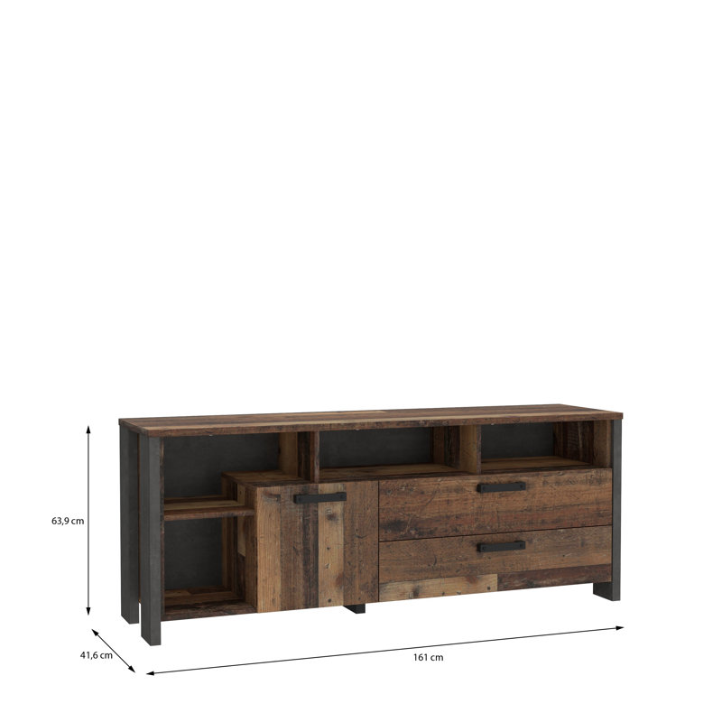 Lanham TV-Lowboard, Dark Grey Concrete Effect/Old Vintage Wood