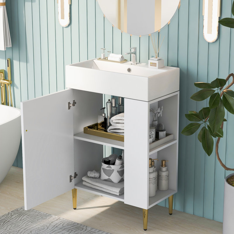 Meuble-lavabo de salle de bain, armoire combinée, meuble de rangement pour salle de bain, lavabo simple en céramique, rangement à droite (armoire)