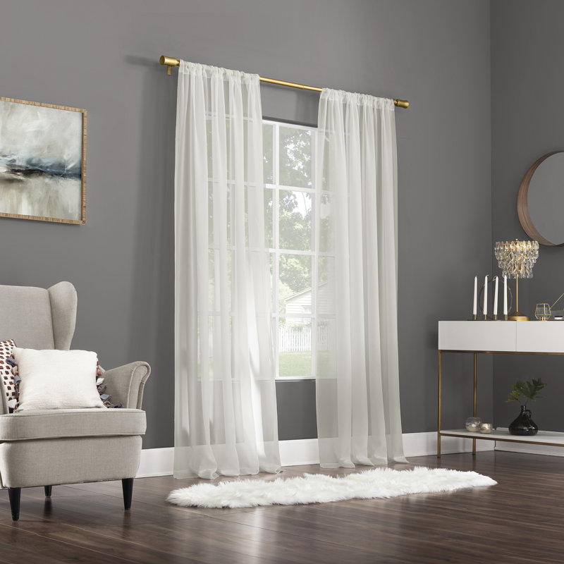 Wayfair Basics® Rothwell Modern Sheer Rod Pocket Curtain Panel, 59" W x 84" L, White