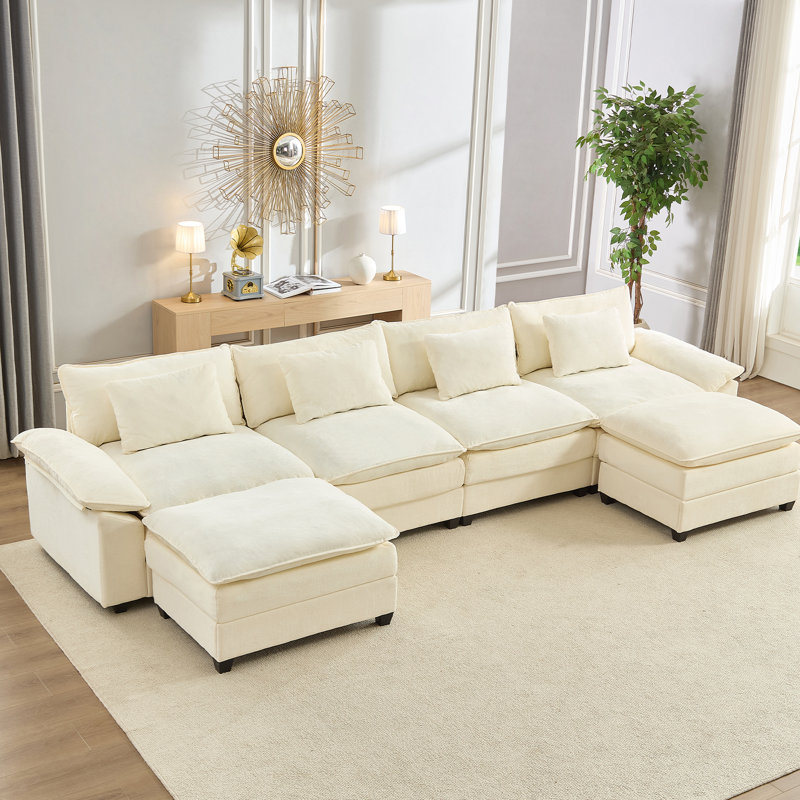 Canapé surdimensionné en forme de U de 156 pouces à 156 places avec canapé modulaire en forme de U, canapé double couche avec repose-pieds mobile et sièges très profonds