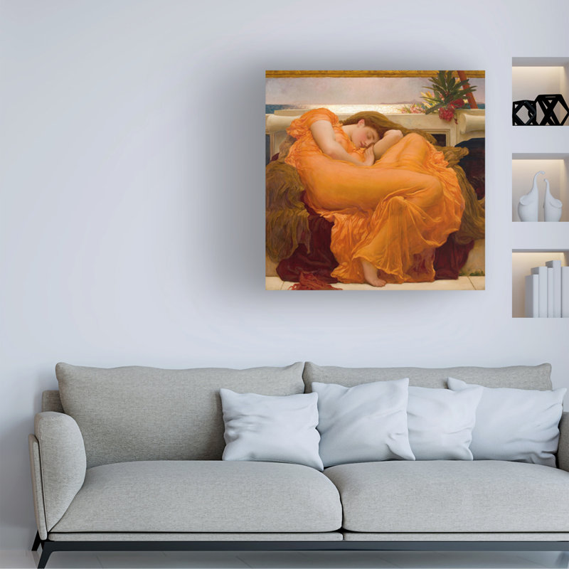 Wrapped Canvas Wall Art - Frederic Leighto 'Flaming June In Dress' Wall Art for Living Room, Bedroom, or Office Décor - 35x35