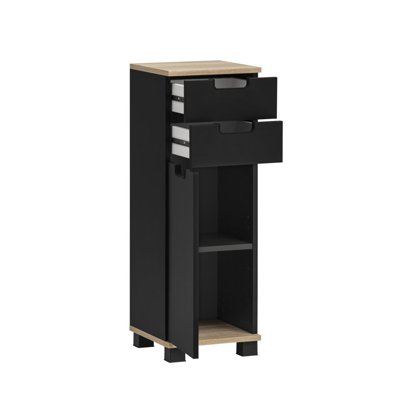 Soldonia Freestanding Bathroom Cabinet, Matt Black/White Oak