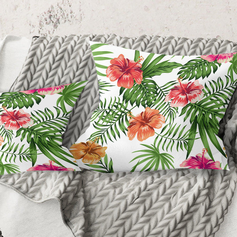 Coussin décoratif imprimé tropical Mid-Century Tropical Botanicals And Flowers II, 16 po x 1 po