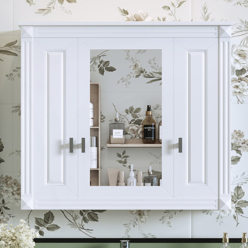 Armoire de salle de bain murale avec miroir, armoire à pharmacie murale avec 4 tablettes