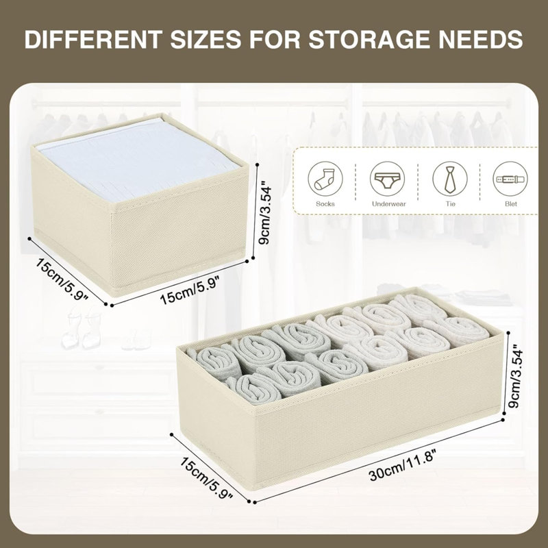 Drawer Organisers 8 Pack Foldable Storage Box Fabric Wardrobe Storage Organiser Dresser Drawer Dividers Storage Cubes For Bras, Socks, Underwear, Ties, Scarves, Cosmetics