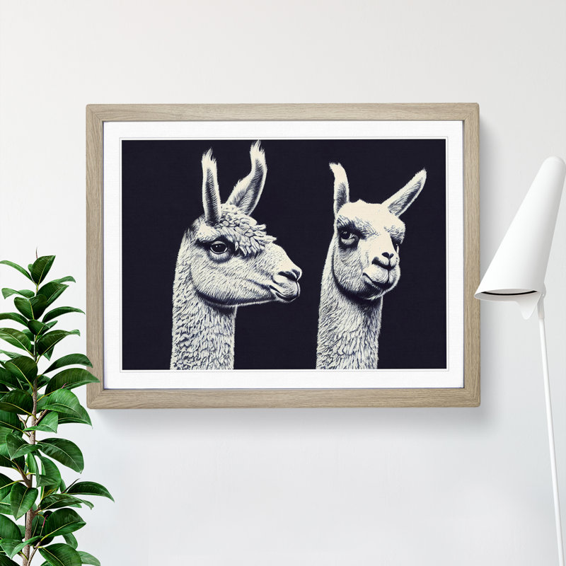 Two Llamas Vol.4 - Single Picture Frame Print, 25cm H x 34cm W x 2cm D, Oak Framed