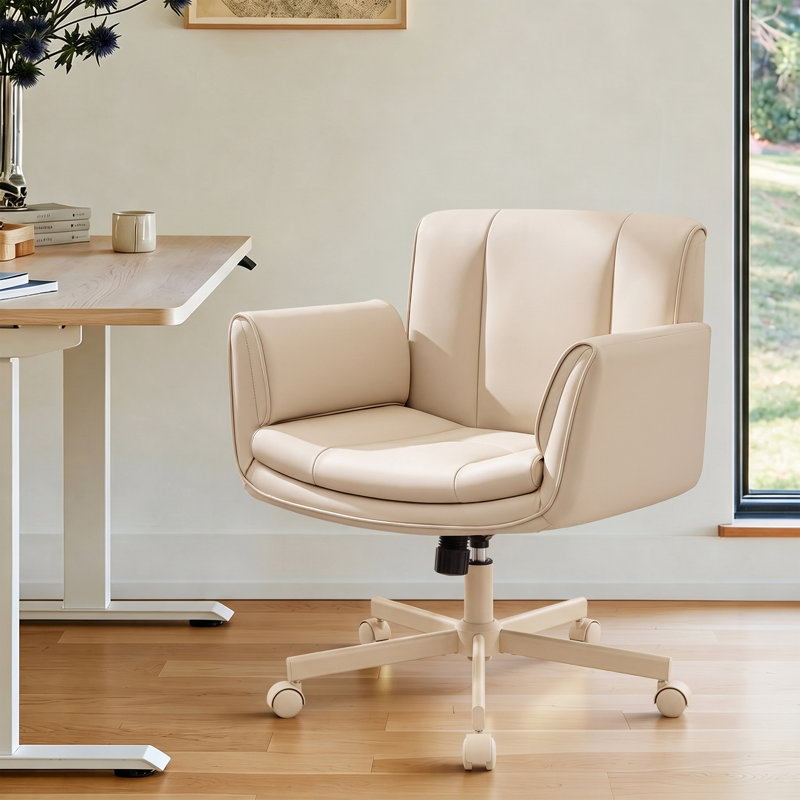 Fauteuil de direction pivotant à pieds croisés avec accoudoirs rabattables , Beige