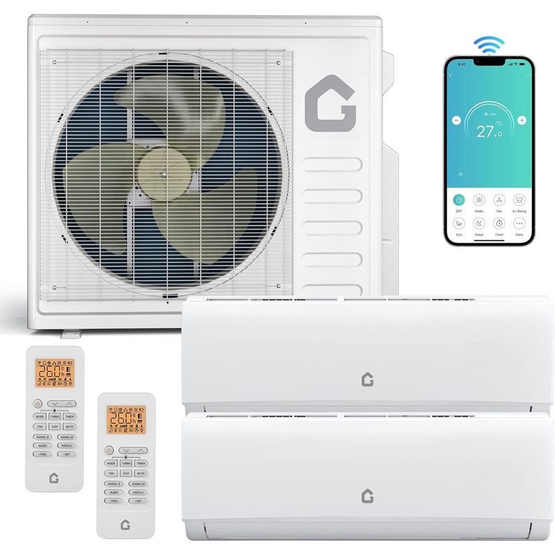 Mini pompe à chaleur à deux zones 20 000 BTU 20 SEER2, système inverseur WiFi 9k + 12k, réfrigérant R454B, couvre 1000 pieds carrés pour la maison, le bureau