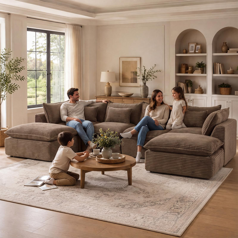 Upholstered Sectional, 130 Inch, Khaki