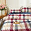 Ensemble de housse de couette 100% coton lin lavé, 3 pièces de literie respirante à carreaux rouge bleu Buffalo, fermeture à glissière et 2 taies d'oreiller, toutes saisons, décor de maison de campagne rustique-124551746-129482864