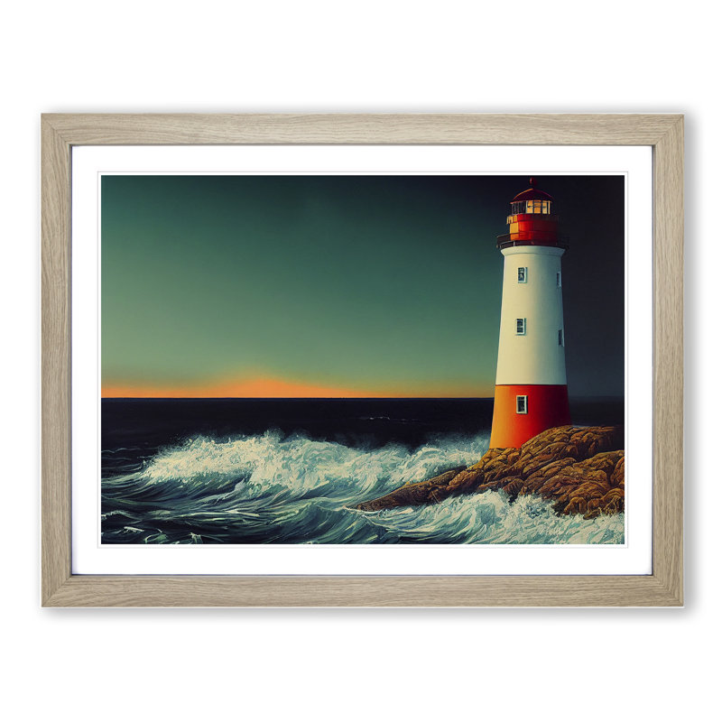 Gentle Lighthouse - Single Picture Frame Print, Oak Framed, 25cm H x 34cm W x 2cm D