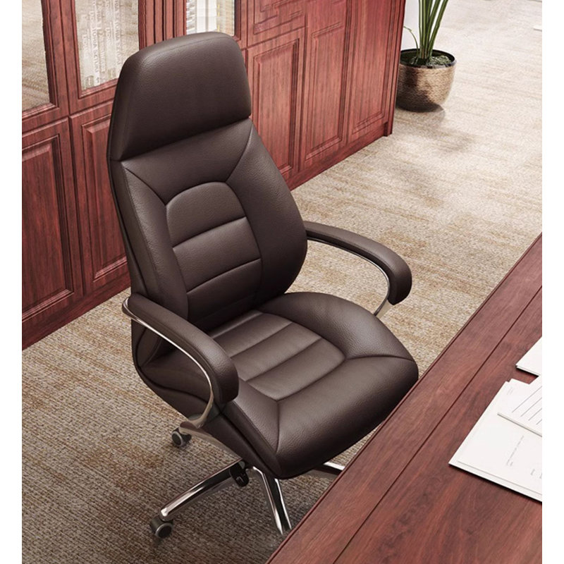 Leather Office Chair with Aluminum Alloy Base and Fixed Armrests