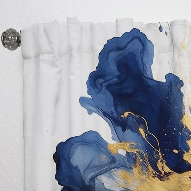 Rideaux en velours abstrait bleu foncé et or I - 1 panneau, L 52 po x L 95 po