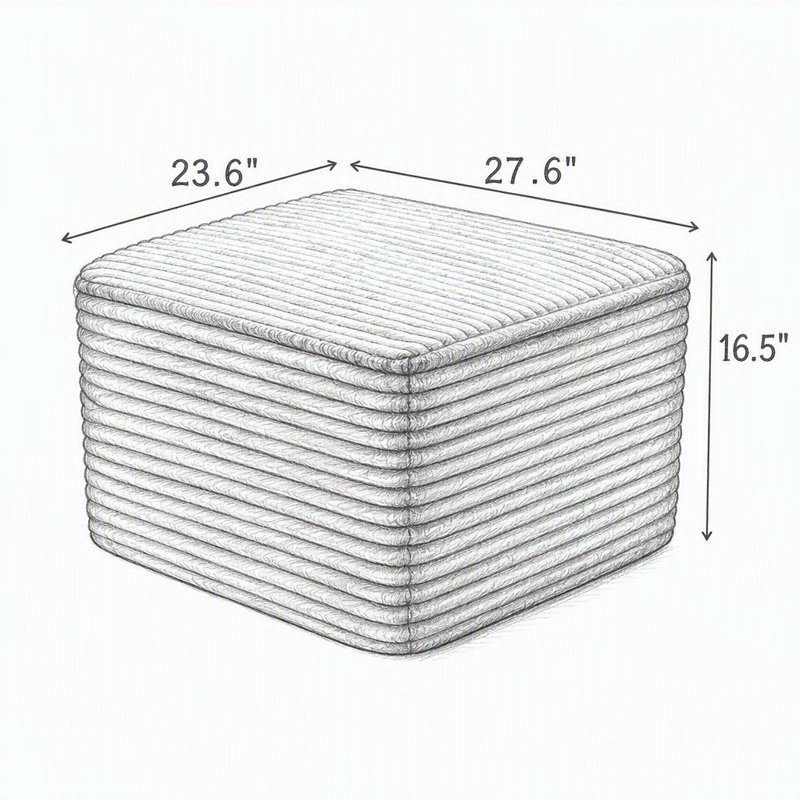 Pouf carré rembourré en velours côtelé, repose-pieds moelleux pour la décoration du salon et de la chambre à coucher, Gris