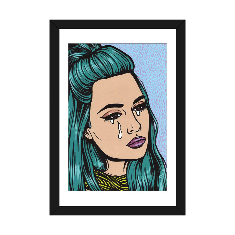 « turquoise en pleurs fille », impression sur toile, H 24 po x l 16 po x P 1 po, Papier d'art encadré noir, Blanc