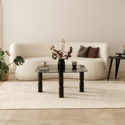Table basse moderne avec plateau 100% verre trempé et structure 100% bois de hêtre, 31,5 po x 15,7 po x 31,5 po | Couleurs anthracite et fumées élégantes | Parfait pour le salon, design élégant et fabrication durable