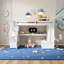 Lit mezzanine double compact avec bureau intégré, tablettes et 2 tiroirs de rangement - blanc et naturel-34984461