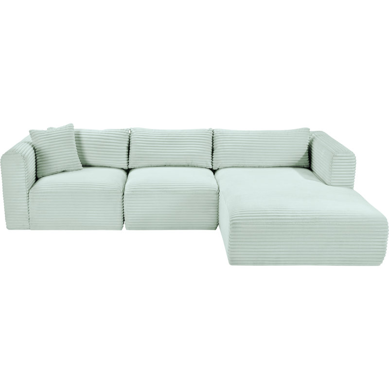 Canapé modulaire en L Carmean Performance, Velours côtelé texturé velours menthe, 1 sans accoudoir, 1 méridienne, 1 coin