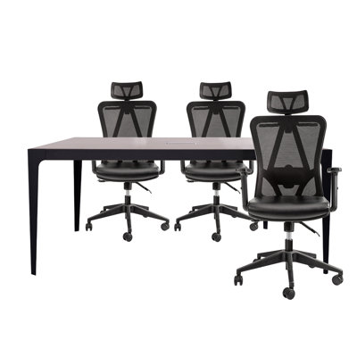 Conference Meeting Table With Office Chairs For 6 Persons (Light Elm) by Inbox Zero