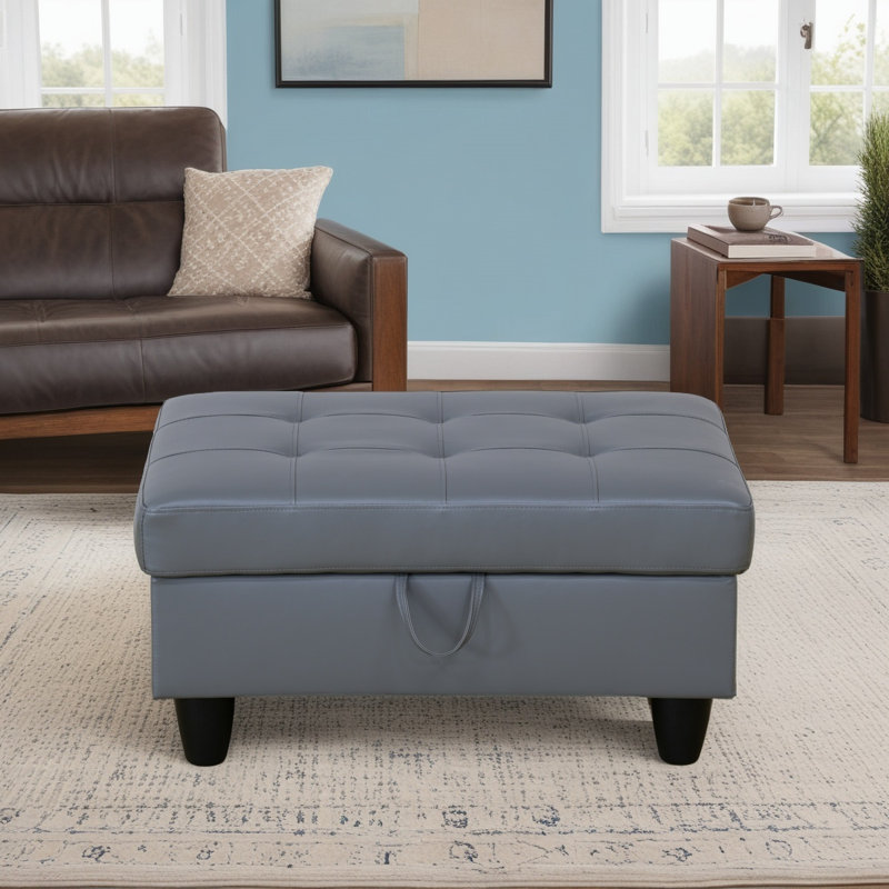 Repose-pieds avec rangement en faux cuir, Gris foncé